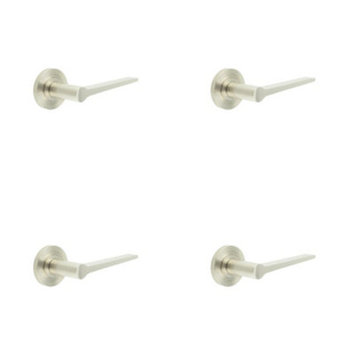 4 PACK Elegant Satin Nickel Door Handle on Reeded Rose for Timeless Interiors - Solid Brass Interior Handle