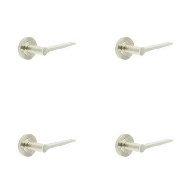 4 PACK Elegant Satin Nickel Door Handle on Rose for Modern and Traditional Interiors - Solid Brass Interior Handle