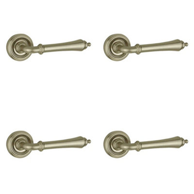 4 PACK Elegant Satin Nickel Door Handle on Rose for Stylish Interiors - Interior Handle
