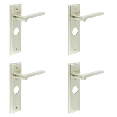 4 PACK Elegant Satin Nickel Door Handle with Backplate for Bathrooms - Solid Brass Interior Handle