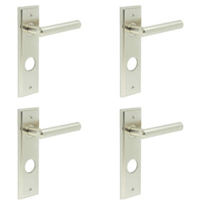 4 PACK Elegant Satin Nickel Door Handle with Backplate for Bathrooms - Solid Brass Interior Lever