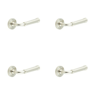 4 PACK Elegant Satin Nickel Door Handle with Chamfered Rose Design for Modern Homes - Solid Brass Interior Handle