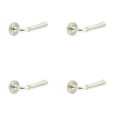 4 PACK Elegant Satin Nickel Door Handle with Stepped Rose Design for Modern Interiors - Solid Brass Interior Handle
