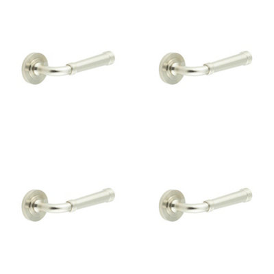 4 PACK Elegant Satin Nickel Door Handle with Traditional Rose Design - Solid Brass Interior Handle