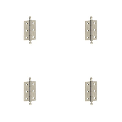 4 PACK Elegant Satin Nickel Finial Hinge 50x35mm for Cabinet Doors - Solid Brass - Door Hinges