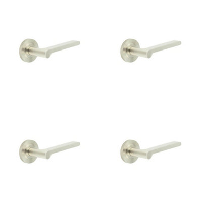 4 PACK Elegant Satin Nickel Knurled Door Handle for Modern Interiors - Solid Brass Interior Handle