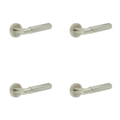 4 PACK Elegant Satin Nickel Lever on Rose Handle for Doors - Interior Handle