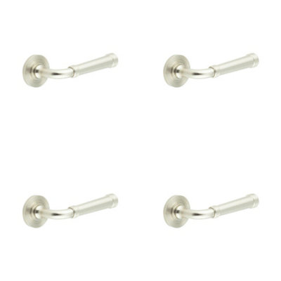 4 PACK Elegant Satin Nickel Reeded Door Handle for Stylish Interiors - Solid Brass Interior Handle