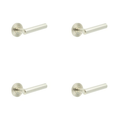 4 PACK Elegant Satin Nickel Reeded Rose Door Handle for Luxe Interiors - Solid Brass Interior Handle