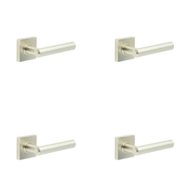 4 PACK Elegant Satin Nickel Square Door Handle for Luxurious Interiors - Solid Brass Interior Handle