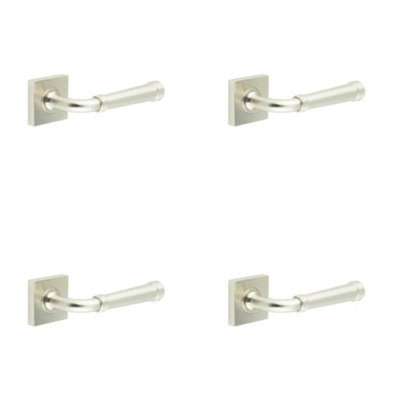4 PACK Elegant Satin Nickel Square Door Handle for Modern Interiors - Solid Brass Interior Handle