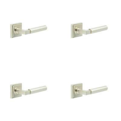 4 PACK Elegant Satin Nickel Square Door Handle Luxurious Interiors - Solid Brass Interior Handle
