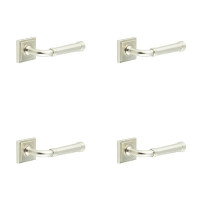 4 PACK Elegant Satin Nickel Square Stepped Door Handle for Home & Office - Solid Brass Interior Handle