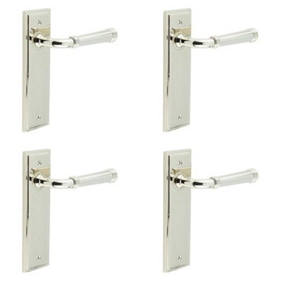 4 PACK Elegant Solid Brass Door Handle Latch Backplate in Polished Nickel Finish - Solid Brass Interior Handle