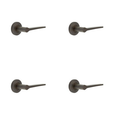4 PACK Elegant Solid Brass Door Handle on Chamfered Rose in Dark Bronze Finish - Solid Brass Interior Handle