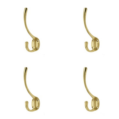 4 PACK Elegant Solid Brass Hat and Coat Hook - 142mm Polished Finish - Wall Mounted Clothing Hook