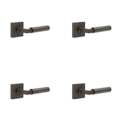 4 PACK Elegant Square Door Handle in Dark Bronze for Luxurious Interiors - Solid Brass Interior Handle