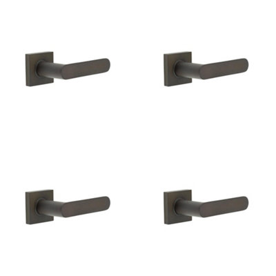 4 PACK Elegant Square Door Handle in Dark Bronze for Stylish Interiors - Solid Brass Interior Handle