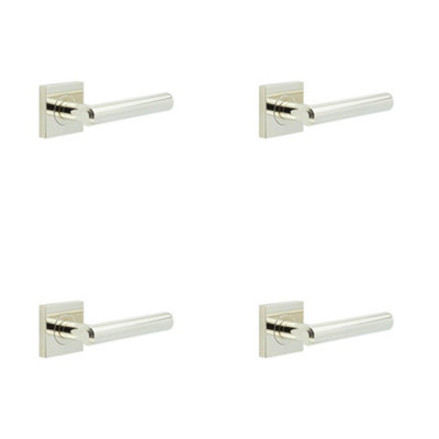 4 PACK Elegant Square Plain Door Handle in Polished Nickel Finish - Solid Brass Interior Handle