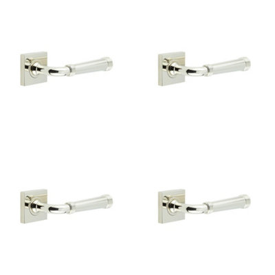 4 PACK Elegant Square Polished Nickel Door Handle for Modern Homes - Solid Brass Interior Handle