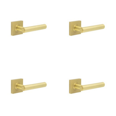 4 PACK Elegant Square Satin Brass Door Handle for Stylish Interiors - Solid Brass Interior Handle