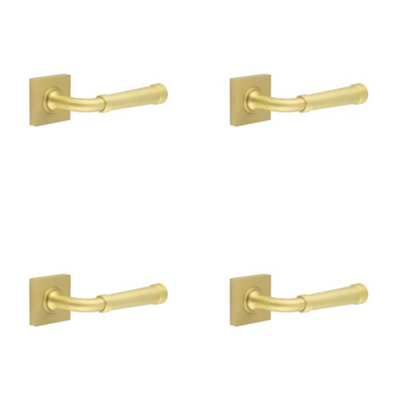 4 PACK Elegant Square Satin Brass Door Handle with Contemporary Design - Solid Brass Interior Handle
