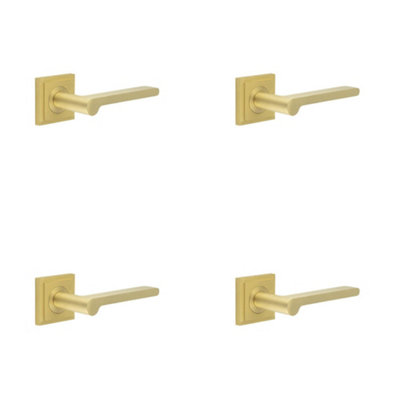 4 PACK Elegant Square Stepped Rose Satin Brass Door Handle for Modern Interiors - Solid Brass Interior Handle