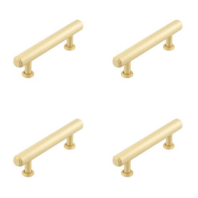 4 PACK Elegant Stepped Cabinet Handle in Satin Brass Finish - 96mm - Kitchen Drawer Pull Handle
