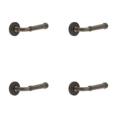 4 PACK Elegant Stepped Rose Door Handle in Dark Bronze for Stylish Interiors - Solid Brass Interior Handle