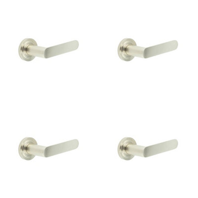 4 PACK Elegant Stepped Rose Door Handle in Satin Nickel Finish - Solid Brass Interior Handle