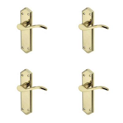 4 PACK Elegant Suite Door Handle on PVD Brass Latchplate for Modern Interiors - Interior Lever on Backplate