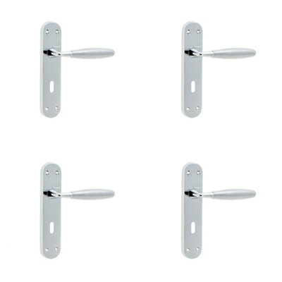 4 PACK Elegant Suite Door Handle with Lockplate in Polished and Satin Chrome Finish - Interior Lever on Backplate