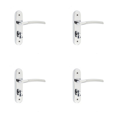 4 PACK Elegant Suite Door Handle with Polished and Satin Chrome Finish - Interior Lever on Backplate