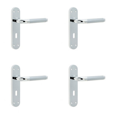 4 PACK Elegant Twin Suite Door Handle Set in Polished and Satin Chrome Finish - Interior Lever on Backplate