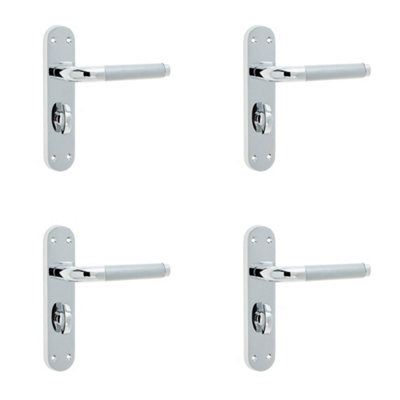 4 PACK Elegant Twin Suite Door Handle Set in Polished and Satin Chrome Finish Interior Lever on Backplate