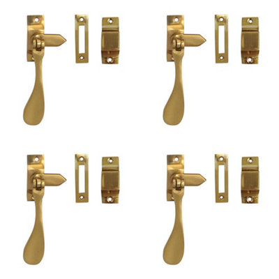 4 PACK Elegant Victorian Casement Fasteners in Polished Brass - 105mm - Window Handle