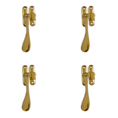 4 PACK Elegant Victorian Casement Fasteners in Polished Brass - 90mm - Window Handle