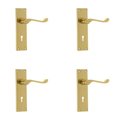 4 PACK Elegant Victorian Scroll Door Handle in Polished Brass Finish - Interior Lever on Backplate