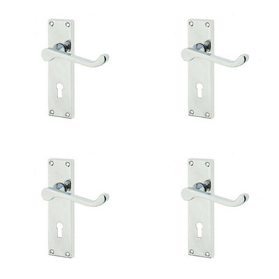 4 PACK Elegant Victorian Scroll Door Handle with Lockplate in Polished Chrome Finish - Interior Lever on Backplate