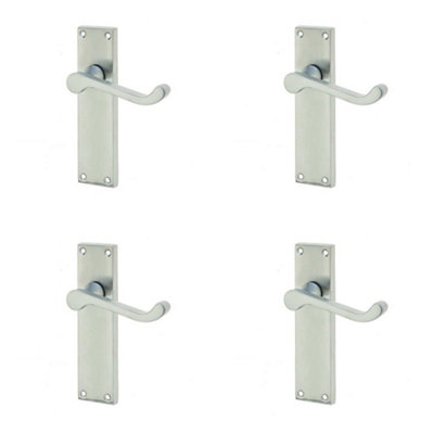 4 PACK Elegant Victorian Scroll Door Handle with Long Latchset in Satin Chrome Finish - Interior Lever on Backplate