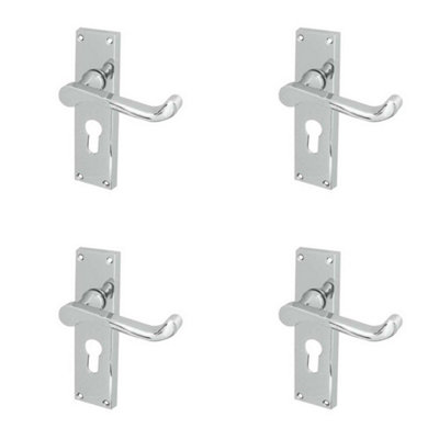 4 PACK Elegant Victorian Scroll Door Handle with Polished Chrome Finish - Interior Lever on Backplate