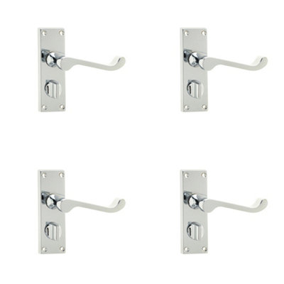 4 PACK Elegant Victorian Scroll Door Handle with Polished Chrome Privacy Plate - Interior Lever on Backplate