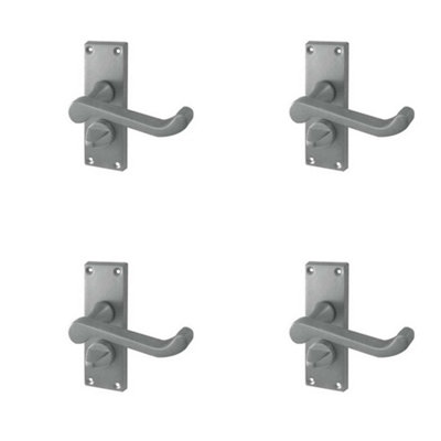 4 PACK Elegant Victorian Scroll Door Handle with Privacy Plate in Satin Chrome Finish - Interior Lever on Backplate