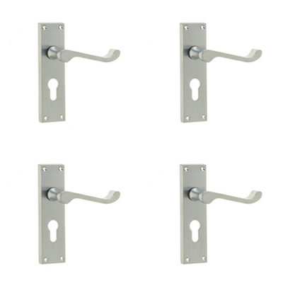 4 PACK Elegant Victorian Scroll Door Handle with Satin Chrome Finish for Euro Profile Locks - Interior Lever on Backplate