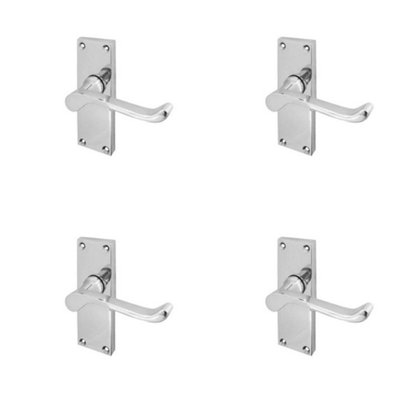 4 PACK Elegant Victorian Scroll Door Handle with Short Latch in Polished Chrome Finish - Interior Lever on Backplate