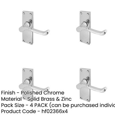 4 PACK Elegant Victorian Scroll Door Handle with Short Latch in Polished Chrome Finish - Interior Lever on Backplate