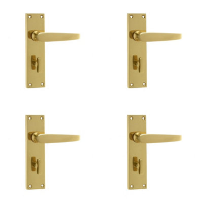 4 PACK Elegant Victorian Straight Door Handle in Polished Brass for Bathrooms - Interior Lever on Backplate