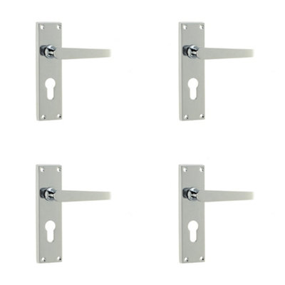 4 PACK Elegant Victorian Straight Door Handle in Polished Chrome for Euro Profile Locks - Interior Lever on Backplate