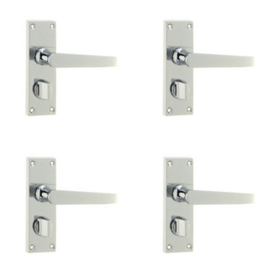 4 PACK Elegant Victorian Straight Door Handle in Polished Chrome for Privacy Plates - Interior Lever on Backplate