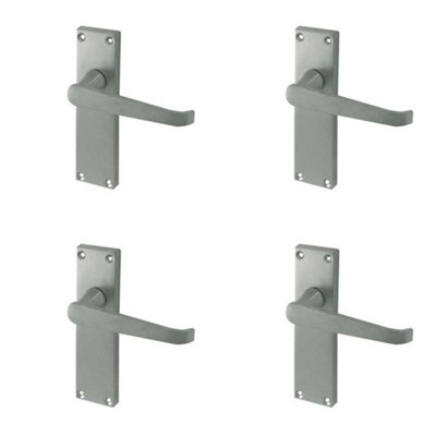 4 PACK Elegant Victorian Straight Door Handle with Long Latchset Plate in Satin Chrome Finish - Interior Lever on Backplate